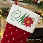 Christmas Letter M with Poinsettia Machine Embroidery Design