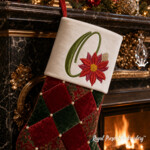 Christmas Letter O with Poinsettia Machine Embroidery Design