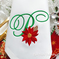 Christmas Letter P with Poinsettia Machine Embroidery Design