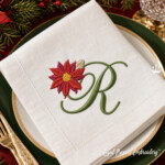 Christmas Letter R with Poinsettia Machine Embroidery Design