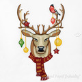 Christmas Reindeer with Bullfinch Machine Embroidery Design - 3 sizes