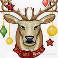 Christmas Reindeer with Bullfinch Machine Embroidery Design - 3 sizes