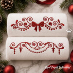 Christmas Scrollwork Borders with Bow and Hanging Ornaments Machine Embroidery Designs Set
