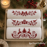 Bordures de Noël avec oiseaux, cerfs et nœud – lot de 3