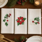 Broderie machine poinsettia – 3 rameaux rouges et blancs