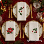 Broderie machine poinsettia – 3 rameaux rouges et blancs