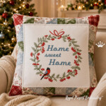Christmas Wreath with Bullfinch and Rowan Berries Machine Embroidery Design