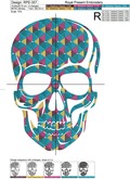 Colored Skull Machine Embroidery Design - 3 sizes