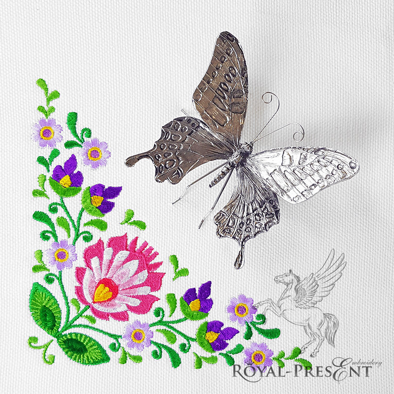 Corner Polish floral folk embroidery pattern - 2 sizes