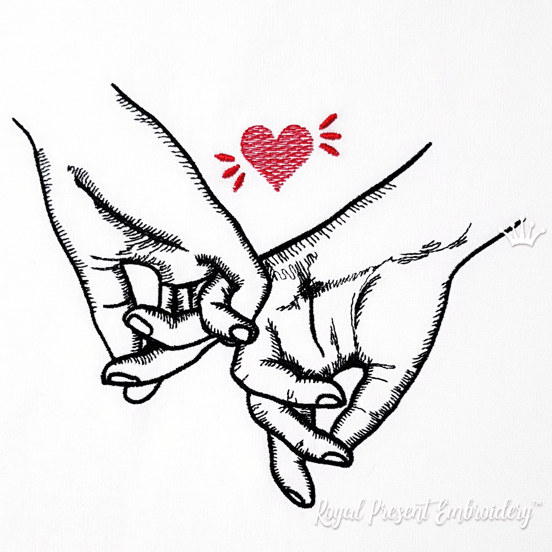 Couple in love hold hands Machine Embroidery Design - 4 sizes