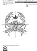 Crab with Crown Machine Embroidery Design - 8 sizes