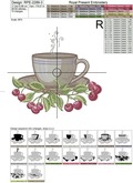 Cup with Cherries Machine Embroidery Design - 3 sizes