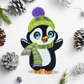 Cute penguin with hat and scarf Machine Embroidery Design