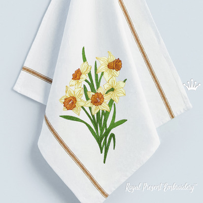 Bouquet de jonquilles Couture légère Motif de broderie machine - 5 tailles