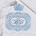 Blanc de monogramme de mariage double avec motif de broderie en couronne - 3 tailles