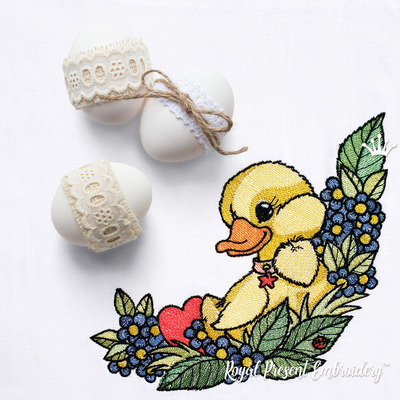 Coin canard avec fleurs Motif de broderie machine - 3 tailles