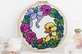 Duckling wreath with flowers Machine embroidery design