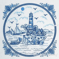 Dutch delft blue Lighthouse on the island - 4 sizes