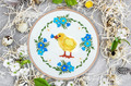 Easter Chicken with forget-me-not wreath Embroidery Design - 2 sizes