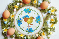 Easter Chicken with forget-me-nots wreath Machine Embroidery Design - 2 sizes
