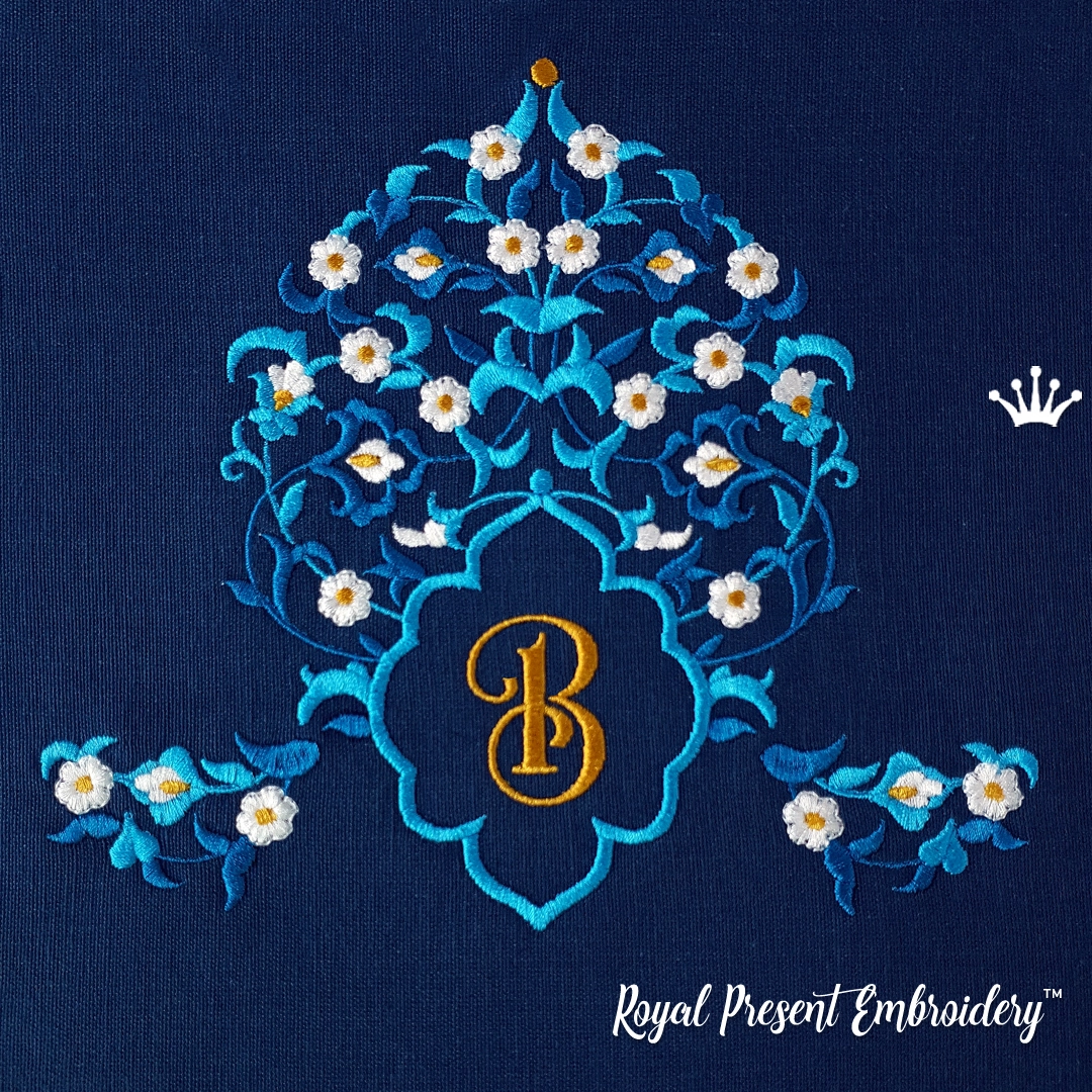 Eastern blank monogram machine embroidery design in four sizes