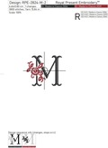 Floral Capital Letter M machine embroidery design - 3 sizes