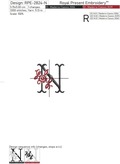 Floral Capital Letter N machine embroidery design - 3 sizes