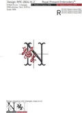 Floral Capital Letter N machine embroidery design - 3 sizes