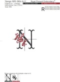 Floral Capital Letter N machine embroidery design - 3 sizes