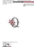 Floral Capital Letter Q machine embroidery design - 3 sizes