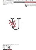 Floral Capital Letter U machine embroidery design - 3 sizes