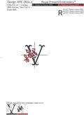 Floral Capital Letter V machine embroidery design - 3 sizes