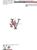 Floral Capital Letter V machine embroidery design - 3 sizes