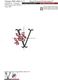 Floral Capital Letter V machine embroidery design - 3 sizes