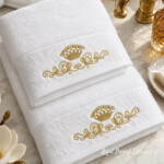 Motif de broderie mécanique « Couronne royale » monochrome gratuit pour serviettes — 2 tailles