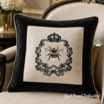 French Queen Bee in Oval Baroque Frame Machine Embroidery Design - 3 Sizes