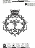 French Queen Bee Machine Embroidery Design - 5 sizes