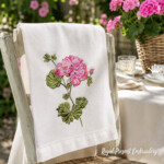 Geranium Flower Embroidery Design for Table Runners and Towels