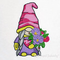 Gnome Girl with a bouquet of flowers Machine Embroidery Design - 3 sizes