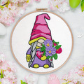 Gnome Girl with a bouquet of flowers Machine Embroidery Design - 3 sizes