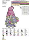 Gnome Girl with a bouquet of flowers Machine Embroidery Design - 3 sizes
