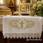 Grapevine Cross Machine Embroidery Design for Baptism and Communion Linens