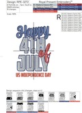 Happy 4th of July inscription Machine Embroidery Design - 2 sizes