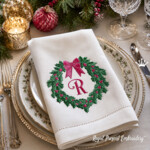 Holly Monogram Frame with Bow Embroidery Design - 2 sizes