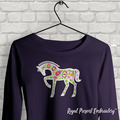 Horse with Moravian folk ornaments Appliqué Embroidery Design - 3 sizes