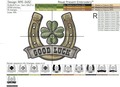 Horseshoe with good luck text machine embroidery design - 6 sizes