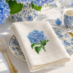 Hydrangea Flower Embroidery Design for Towels and Table Linens