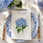 Hydrangea Flower Embroidery Design for Towels and Table Linens