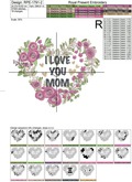 I Love You Mom Heart Machine Embroidery Design - 2 sizes