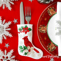 ITH Christmas stocking with Cardinal for Cutlery embroidery design - 2 sizes